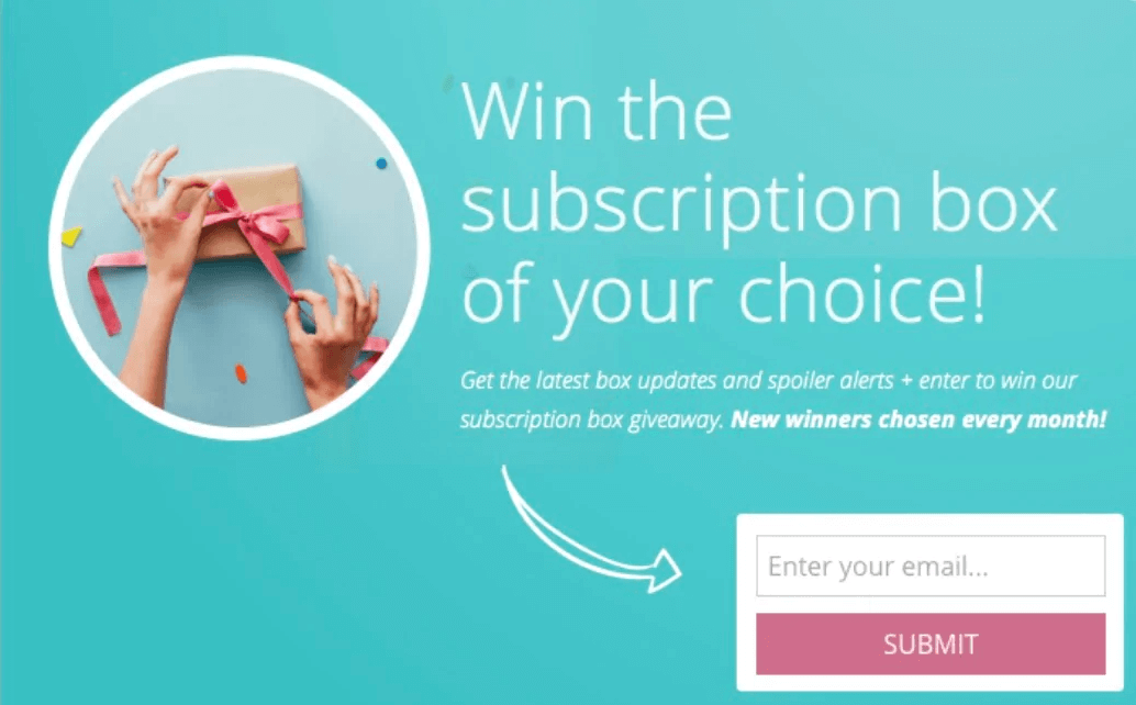 Example of a giveaway email form