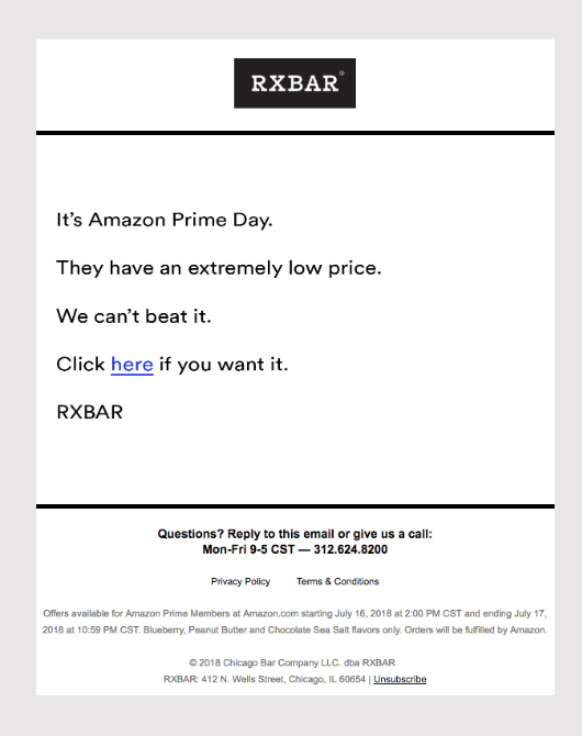 Promotional Amazon store email from RXBAR