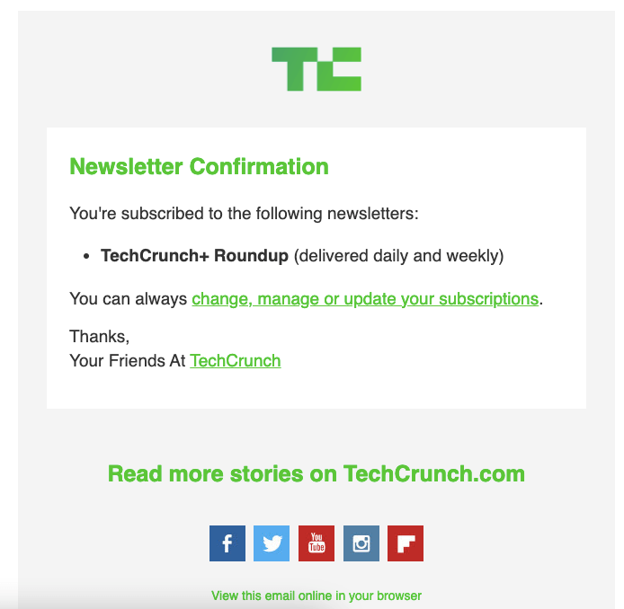 Screenshot of an email from TechCrunch