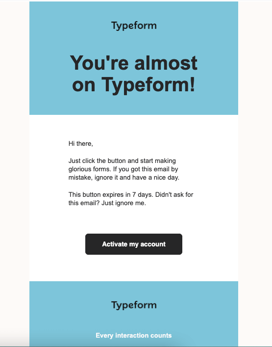 Screenshot of a confirmation email from Typeform