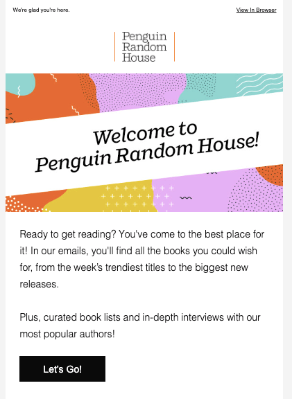 Screenshot of a welcome email from Penguin Random House