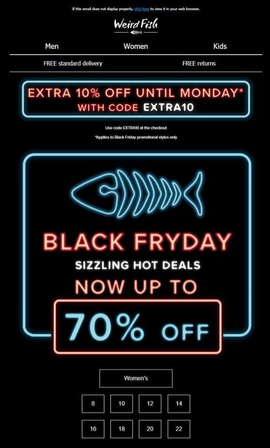 Black Friday email from Weird Fish