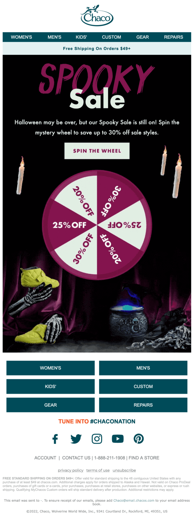 A Halloween email with a wheel with discounts