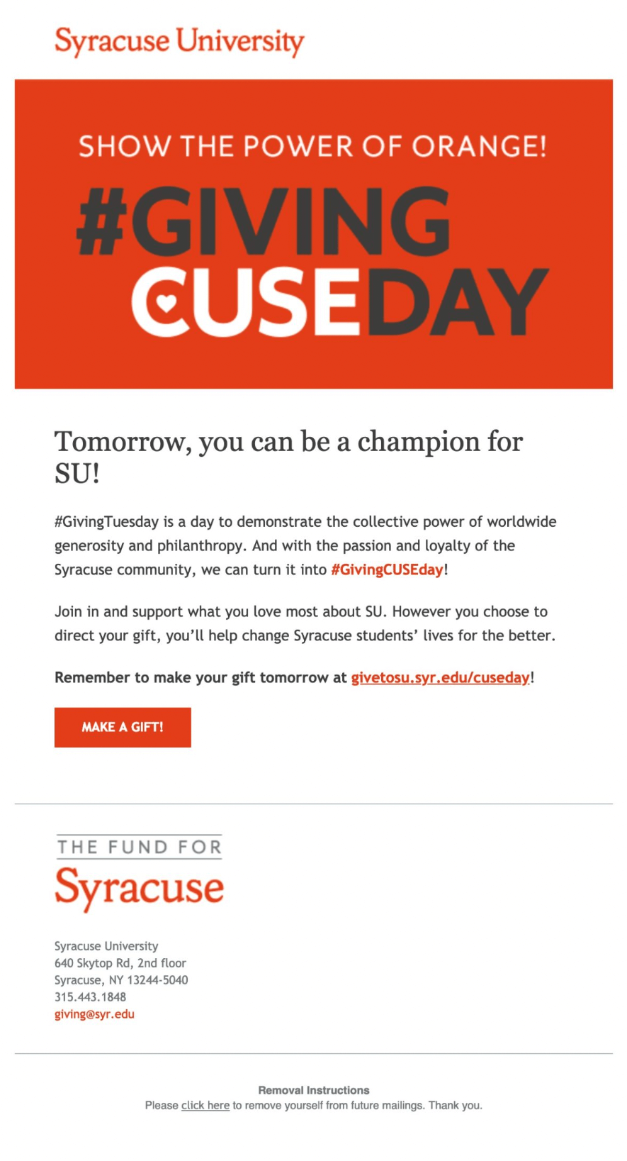 An email from Syracuse University