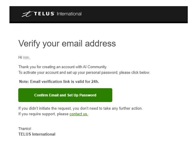 Email verification from Telus International