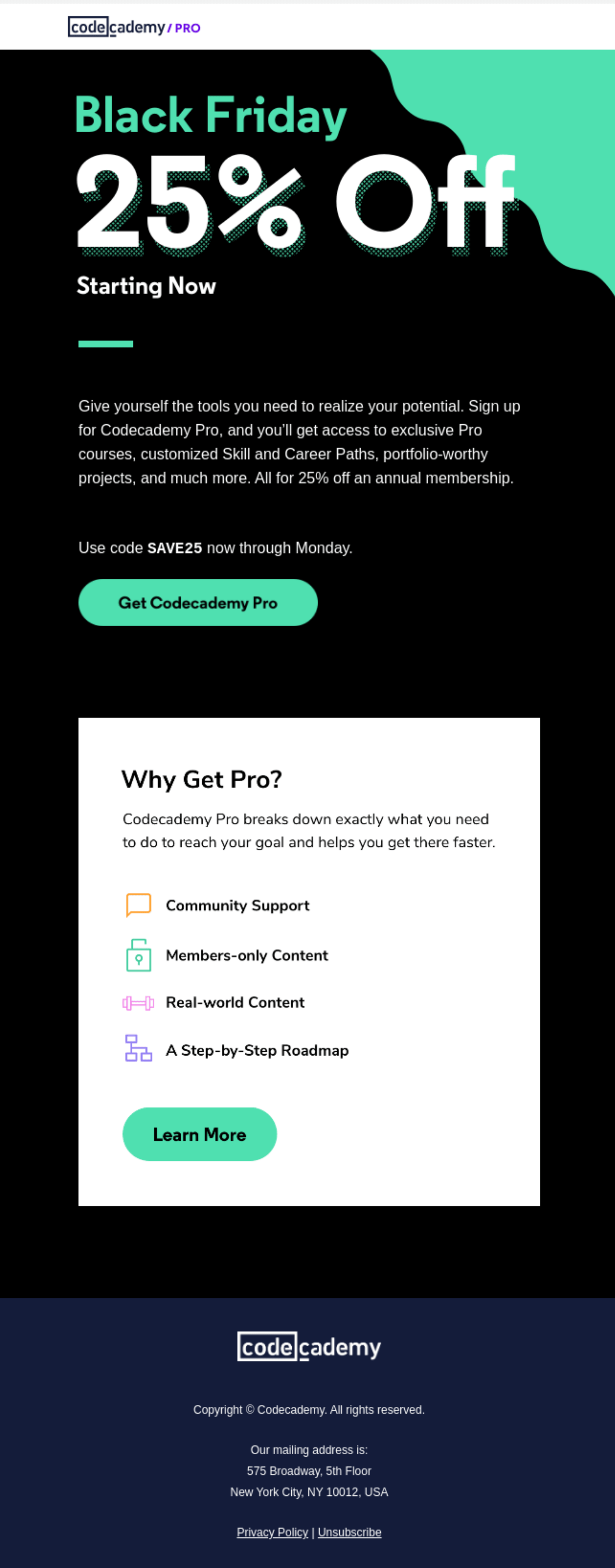 A Black Friday email from Codecademy
