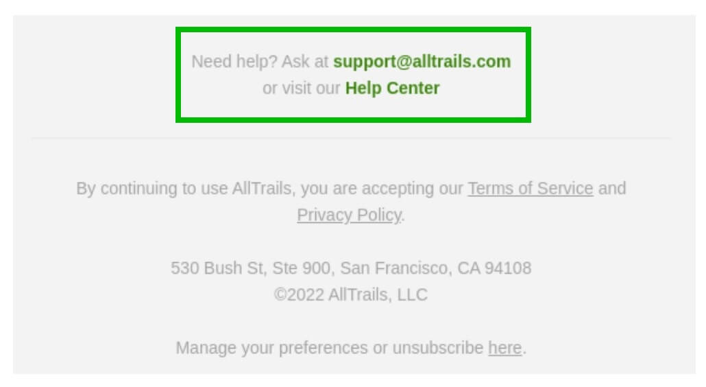 No-reply email from AllTrails