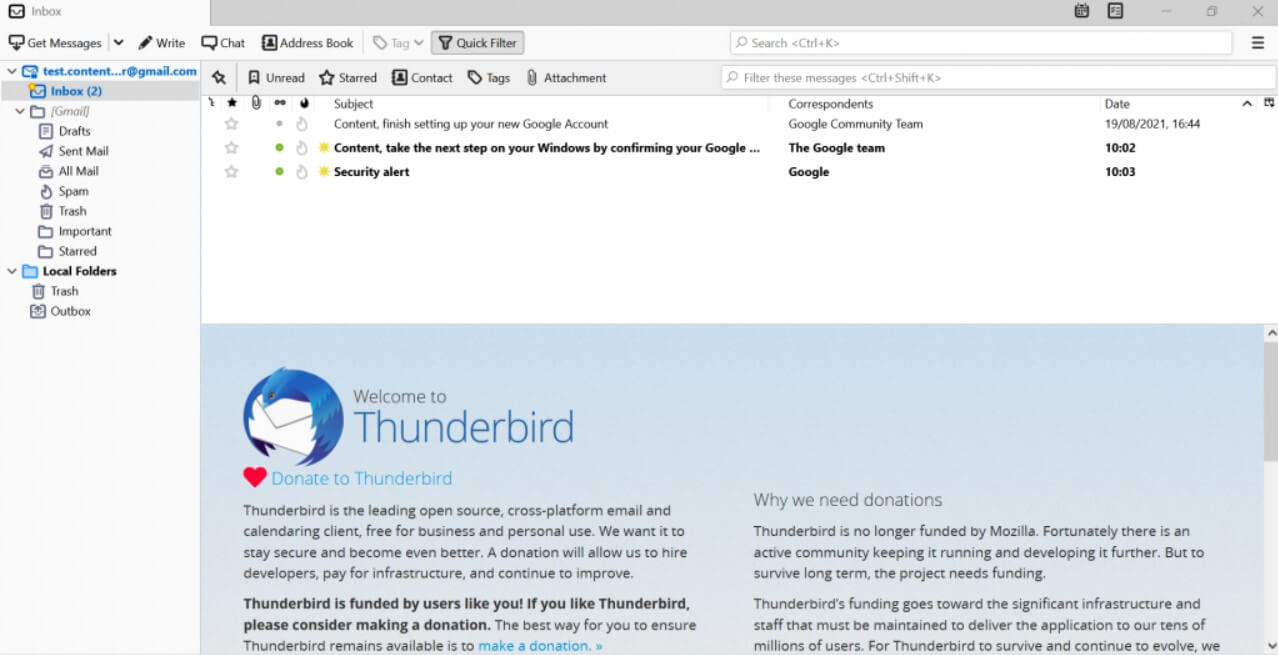 Thunderbird email client interface