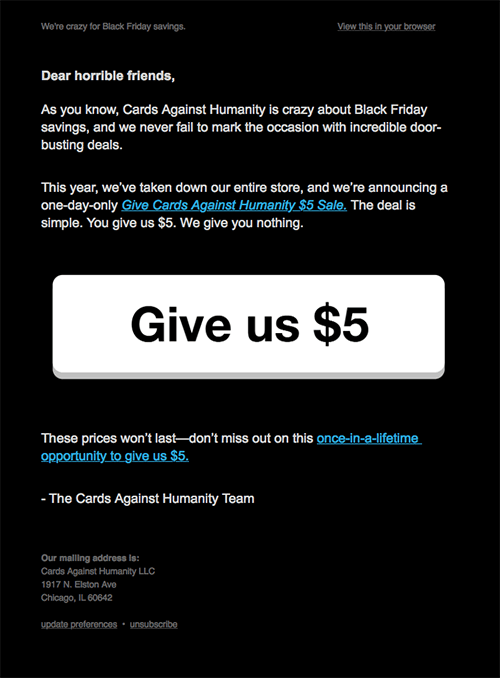 Black Friday campaign by Cards Against Humanity