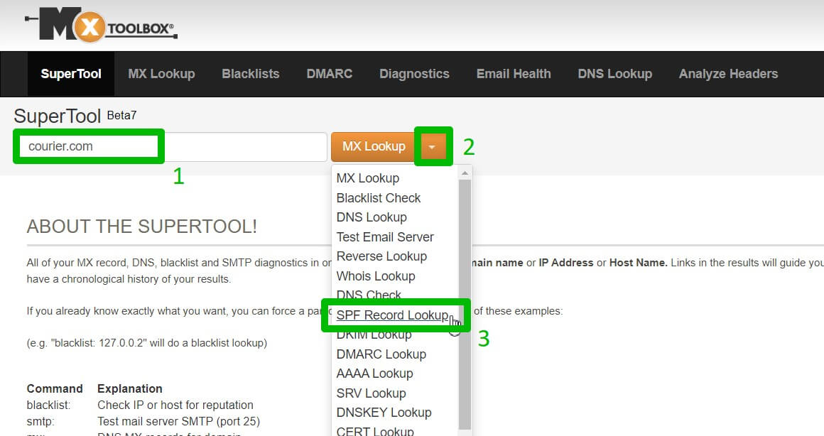 Checking SPF record in MxToolbox
