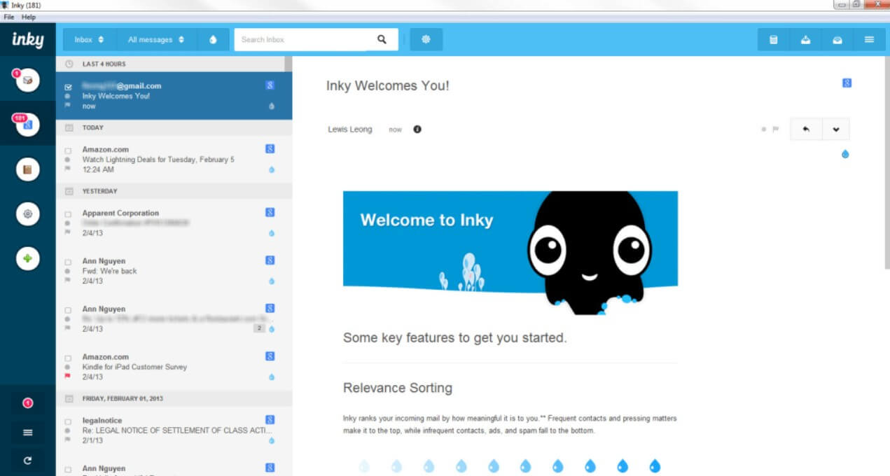 Inky email client interface