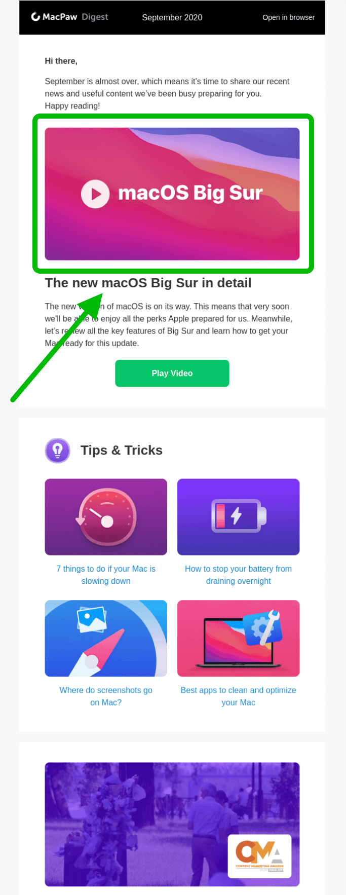 MacPaw’s image with a Play button in the email