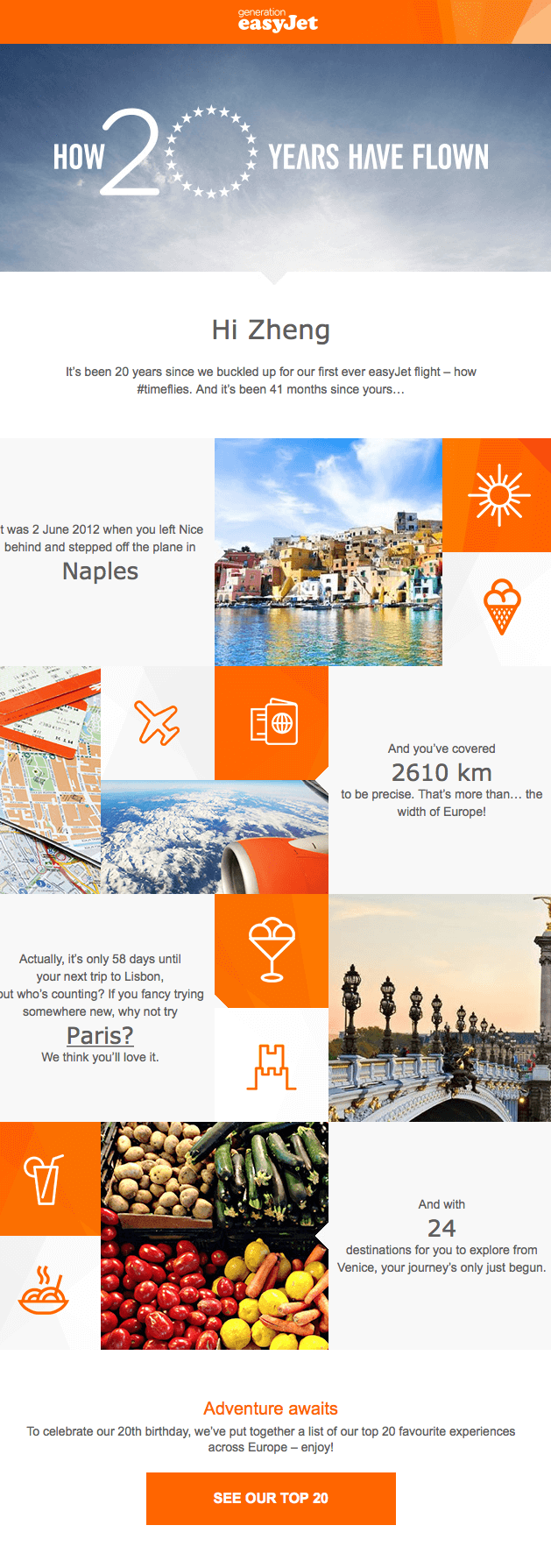 Email personalization example from easyJet