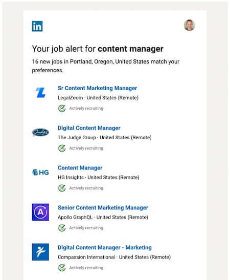 Linkedin job roundup email