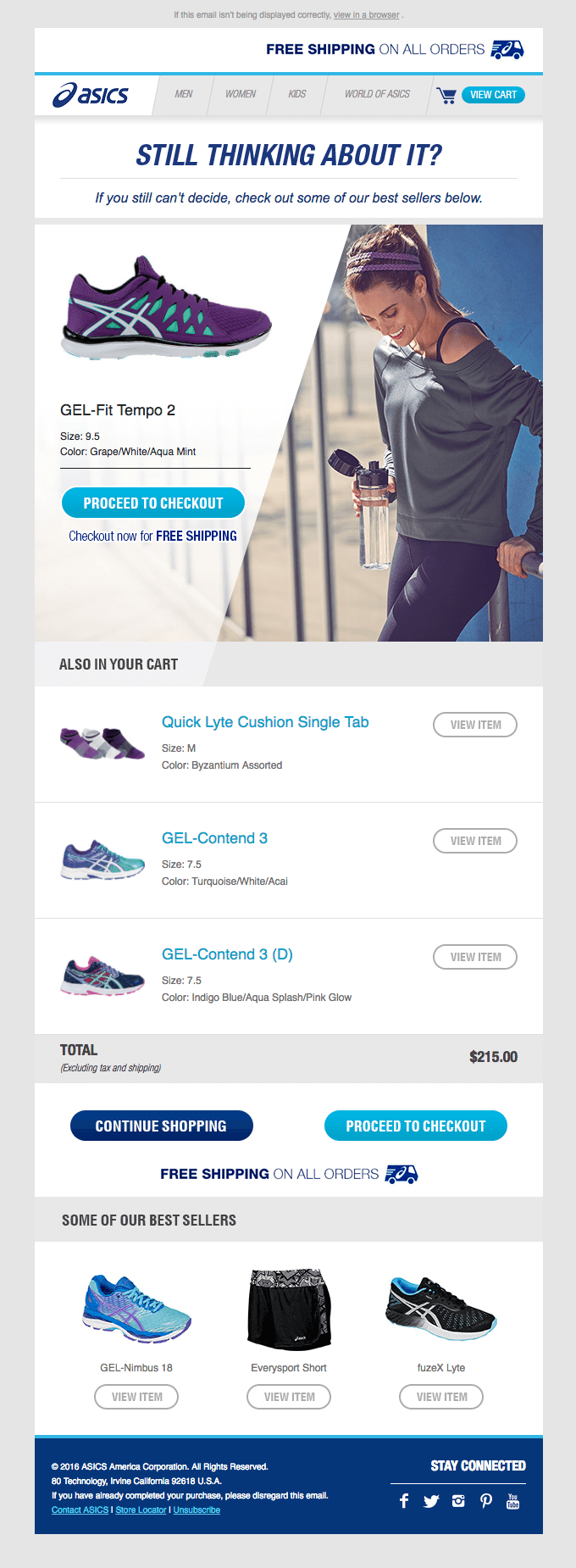 Example of an abandoned cart email from Asics