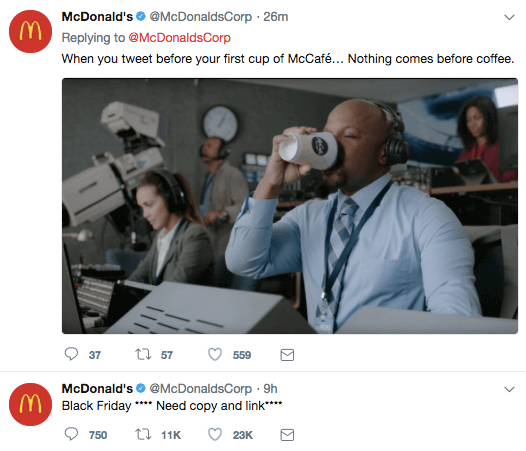 Black Friday tweet by McDonald's reads “Black Friday ****Need copy and link****