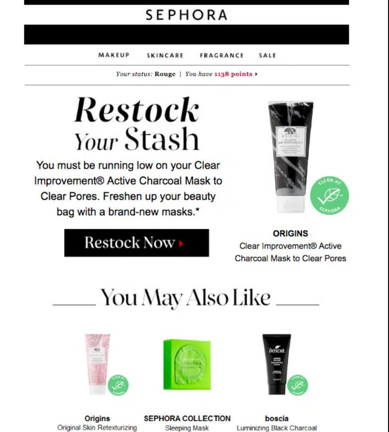 An example of a post-purchase email from Sephora