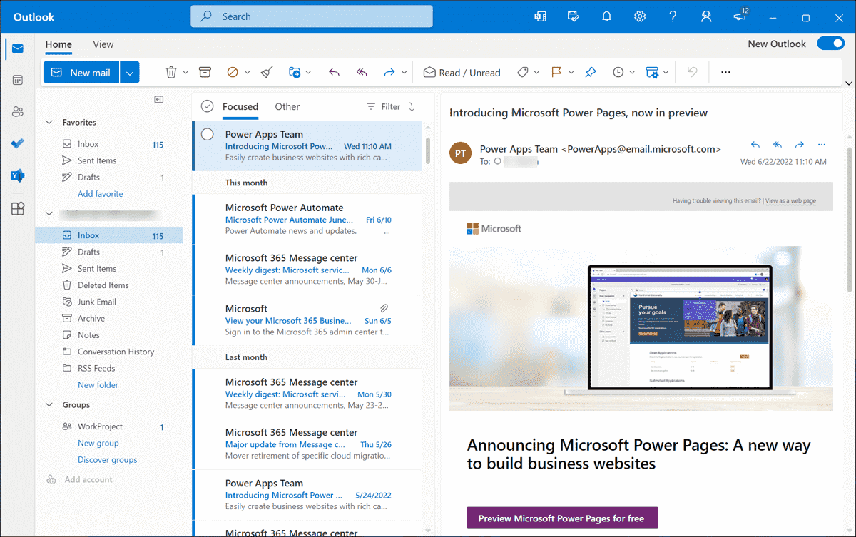 Microsoft Outlook email client interface