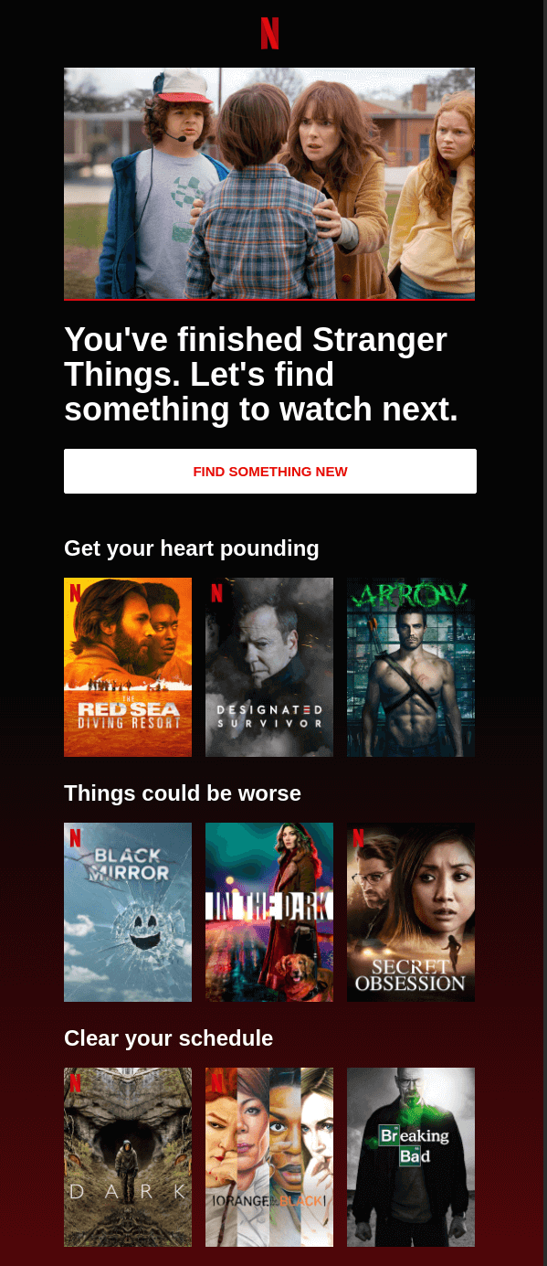 Netflix email with recommendations