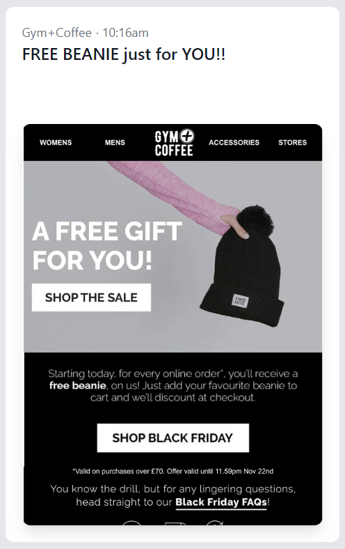 Early Black Friday deals email subject line and email example