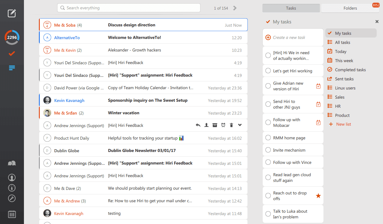 Hiri email client interface