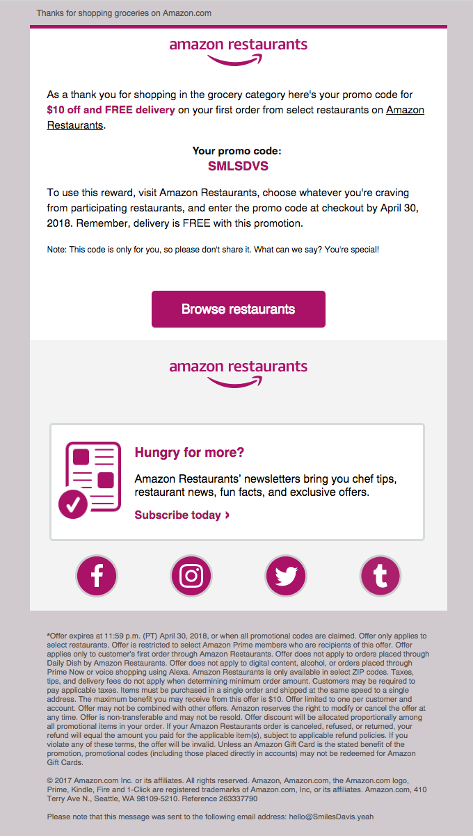 Re-engagement email from Amazon