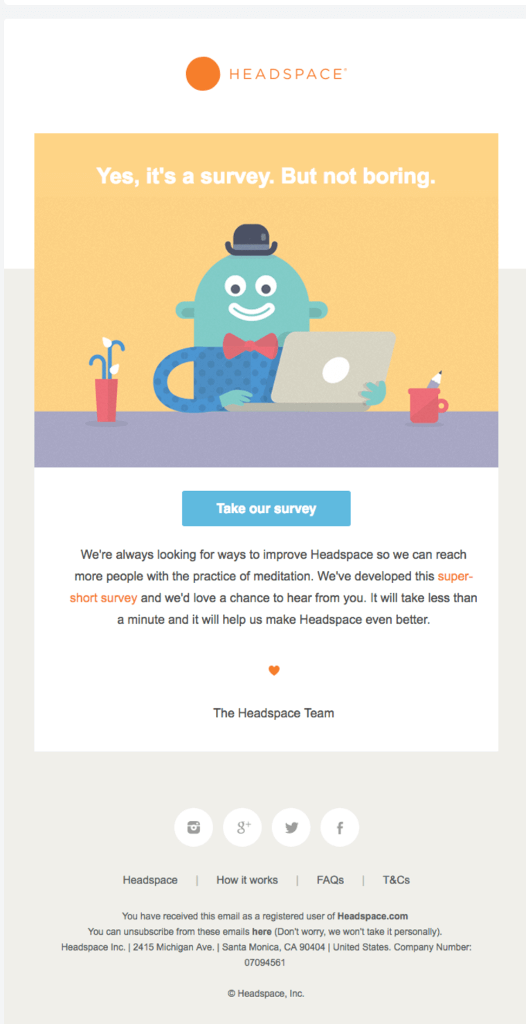 Survey email from Headspace