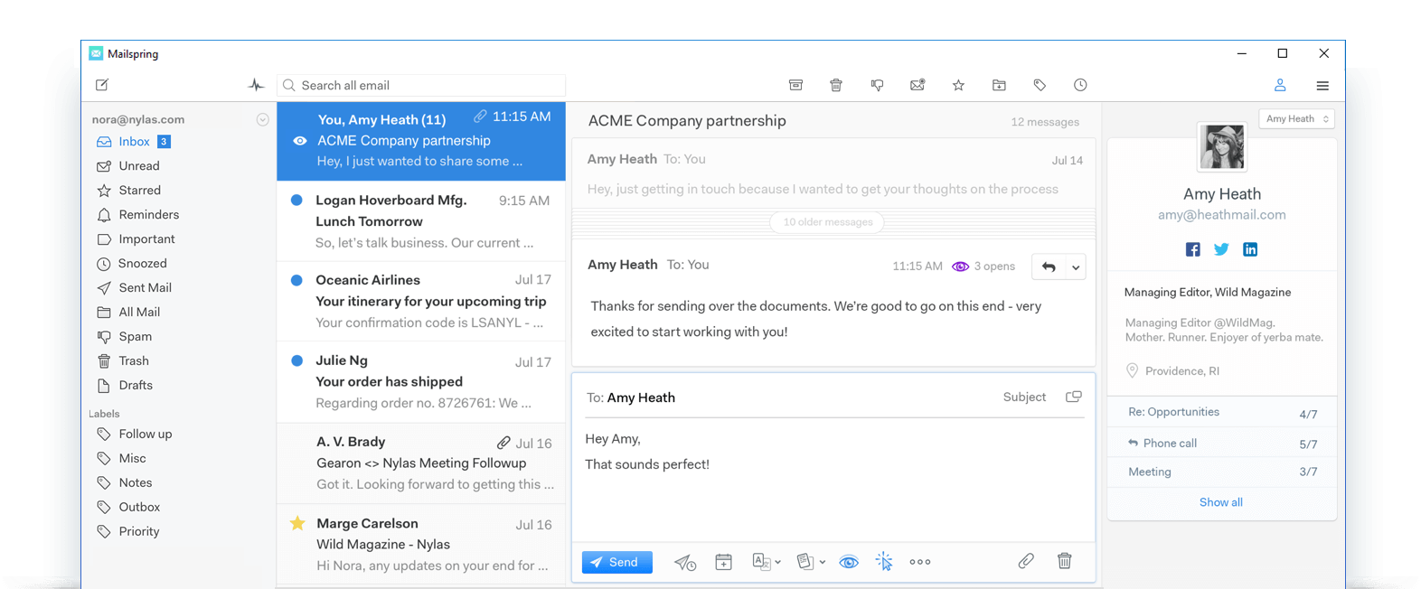 Mailspring email client interface