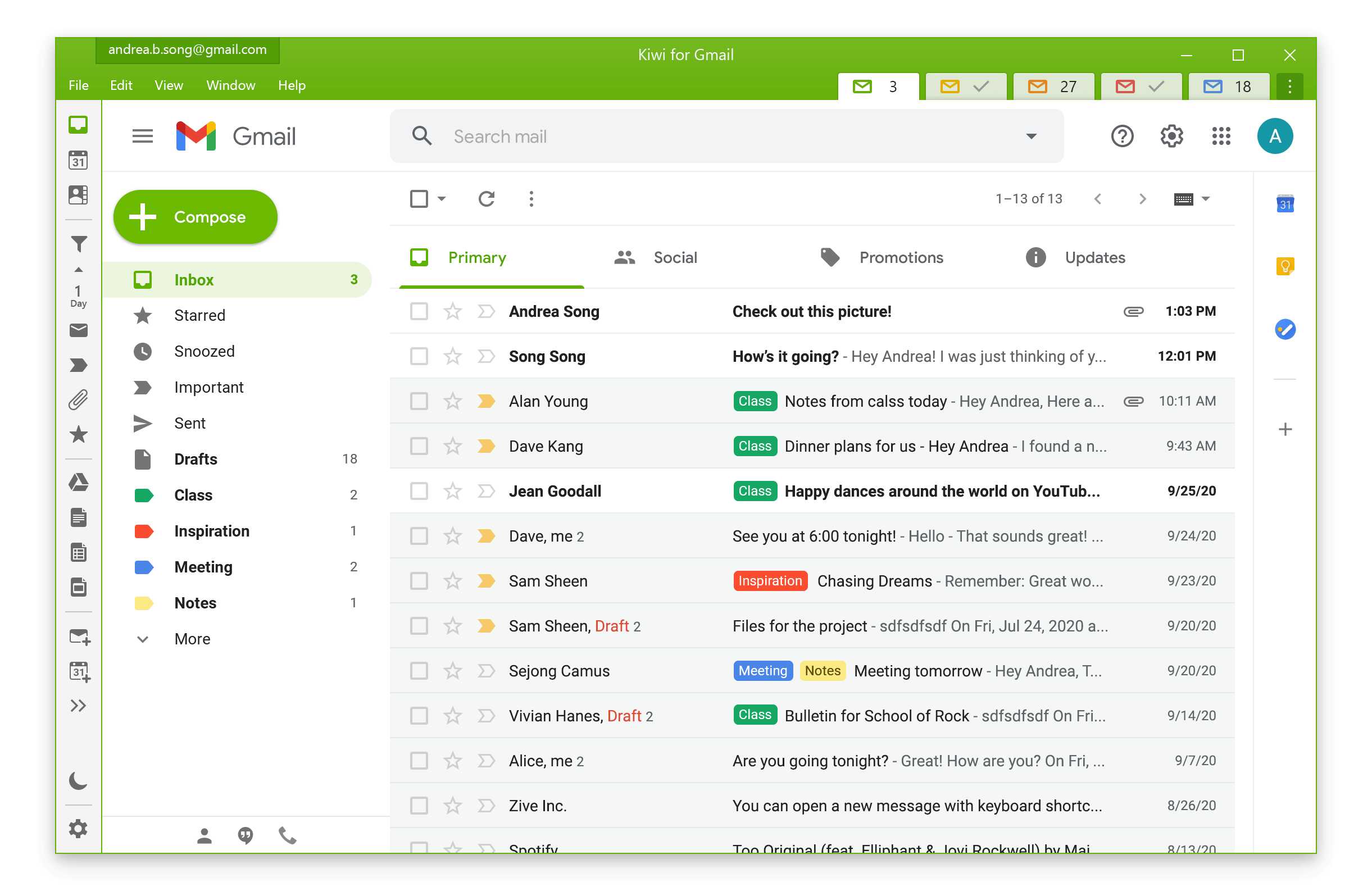 Kiwi for Gmail client interface
