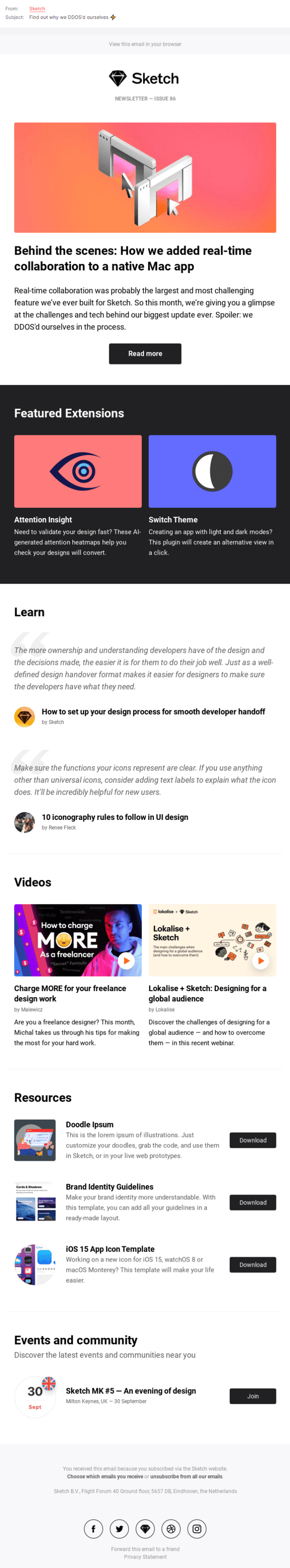 Sketch’s curated content email