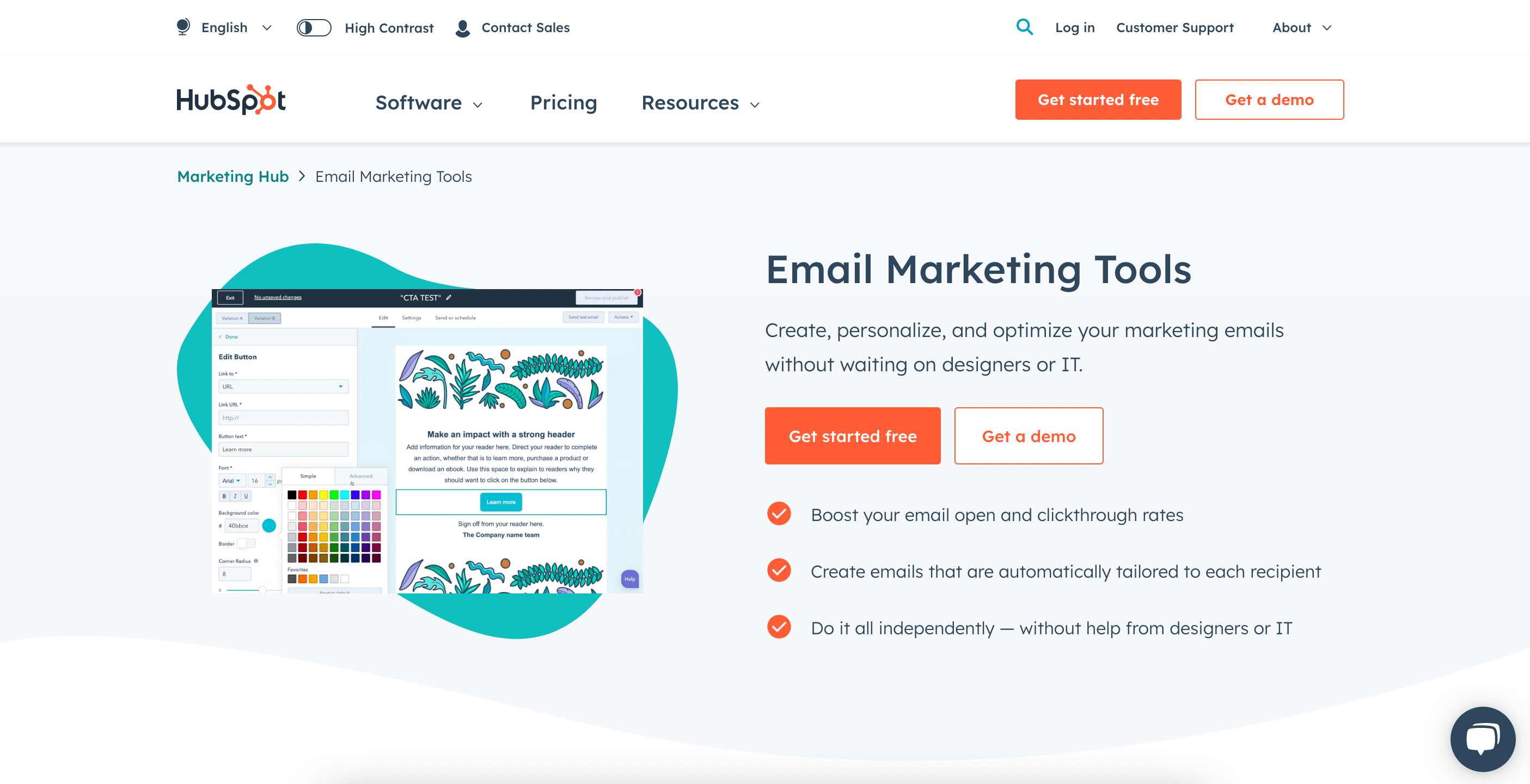 HubSpot’s email marketing tools’ main page