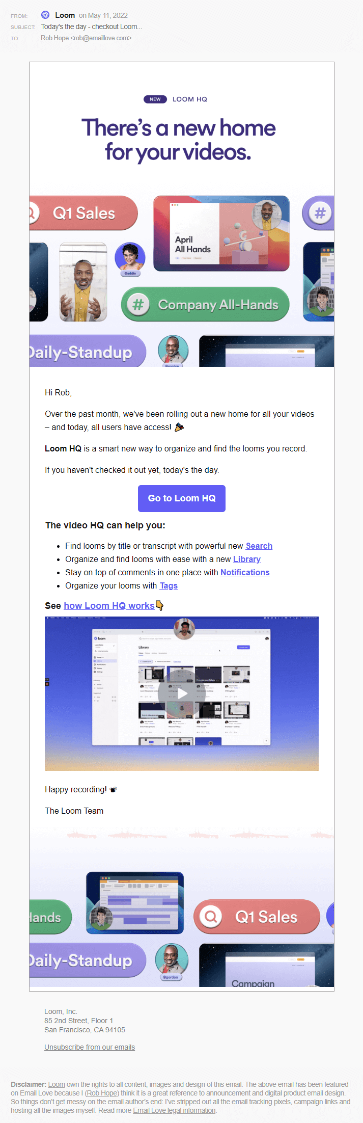 Loom’s New Feature email