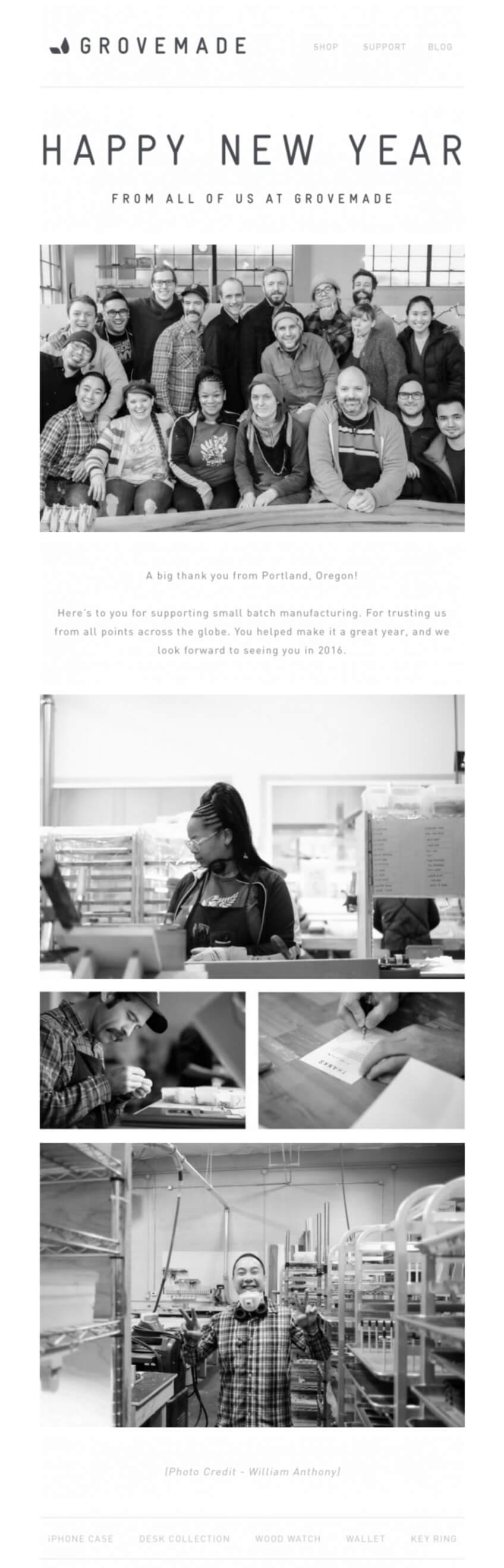 A Grovemade email with photographs of the company’s employees working