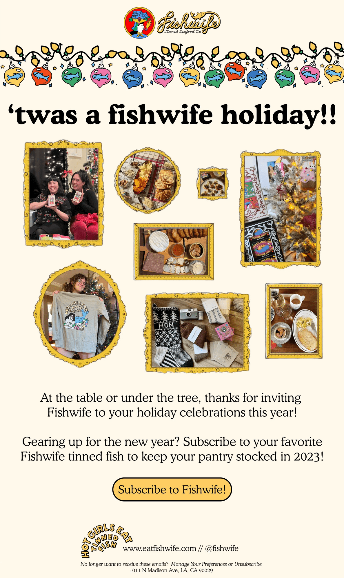 A Fishwife email thanking the brand’s customers for making the products part of their holiday celebrations