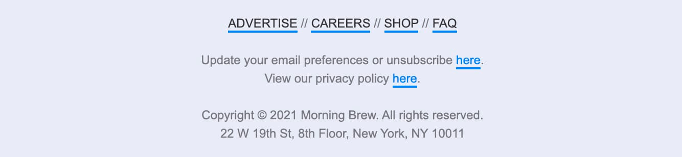 Unsubscribe button in the Marketing Brew’s newsletter