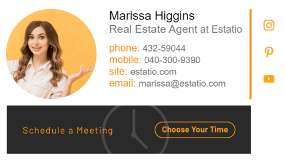Real estate email signature with social media icons
