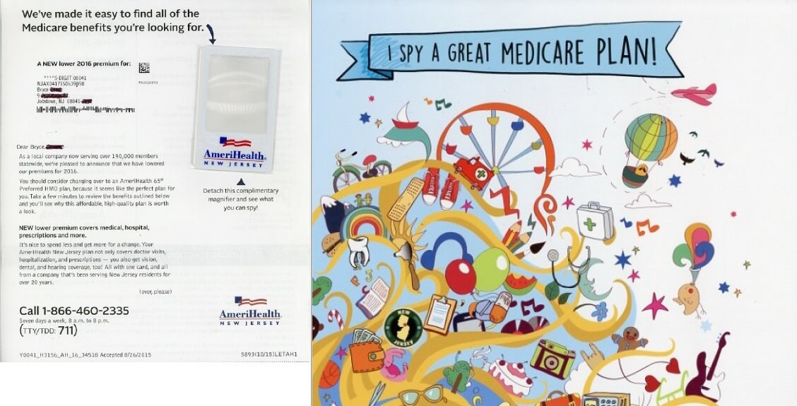 An interactive mail piece by healthcare provider AmeriHealth New Jersey with a magnifying glass