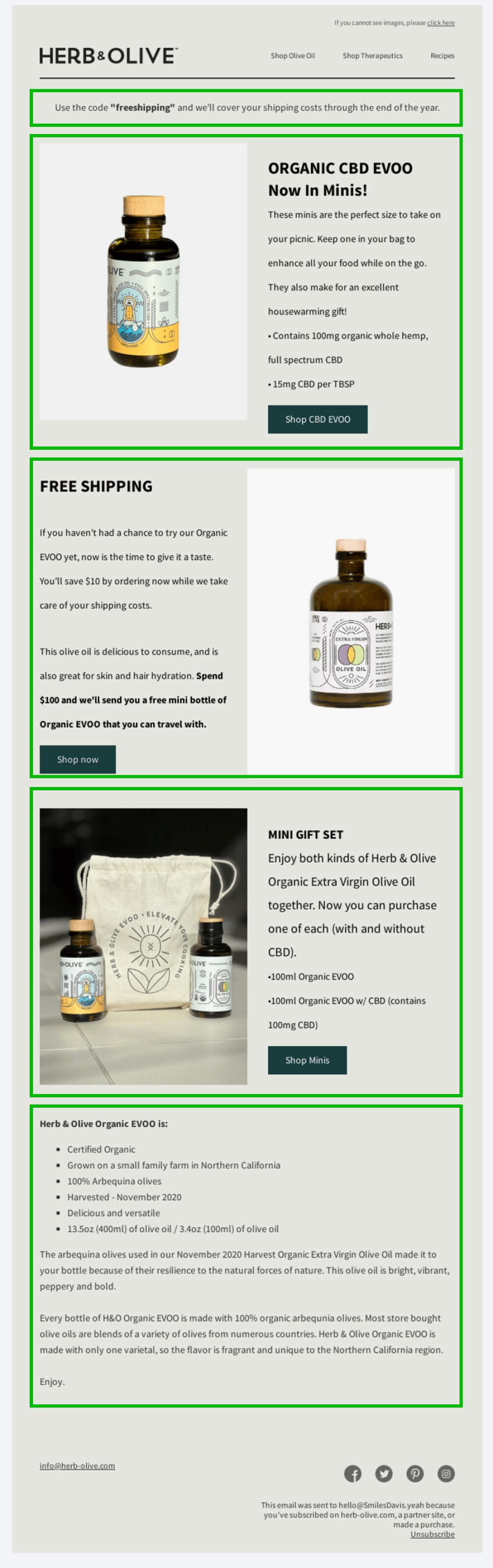 Herb & Olive email content blocks