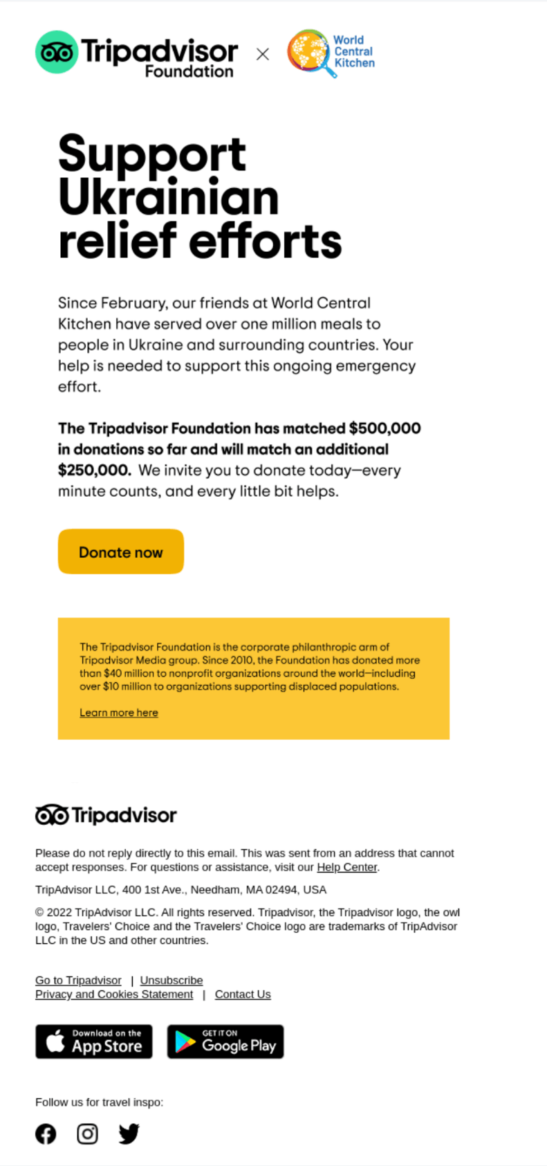Anti-war email from Tripadvisor