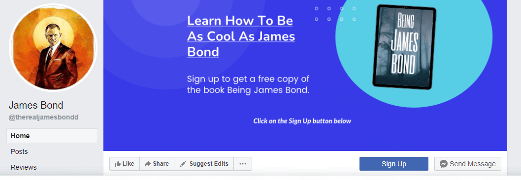 An example of a sign-up CTA on a Facebook page