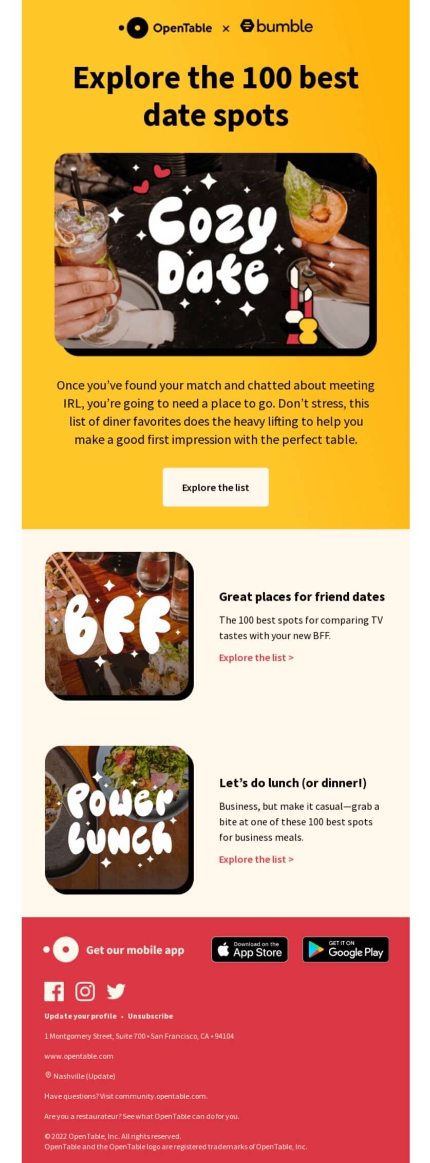 An email from OpenTable