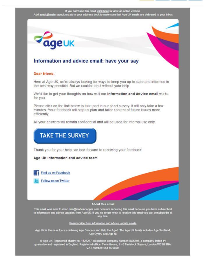 Survey email from Age UK