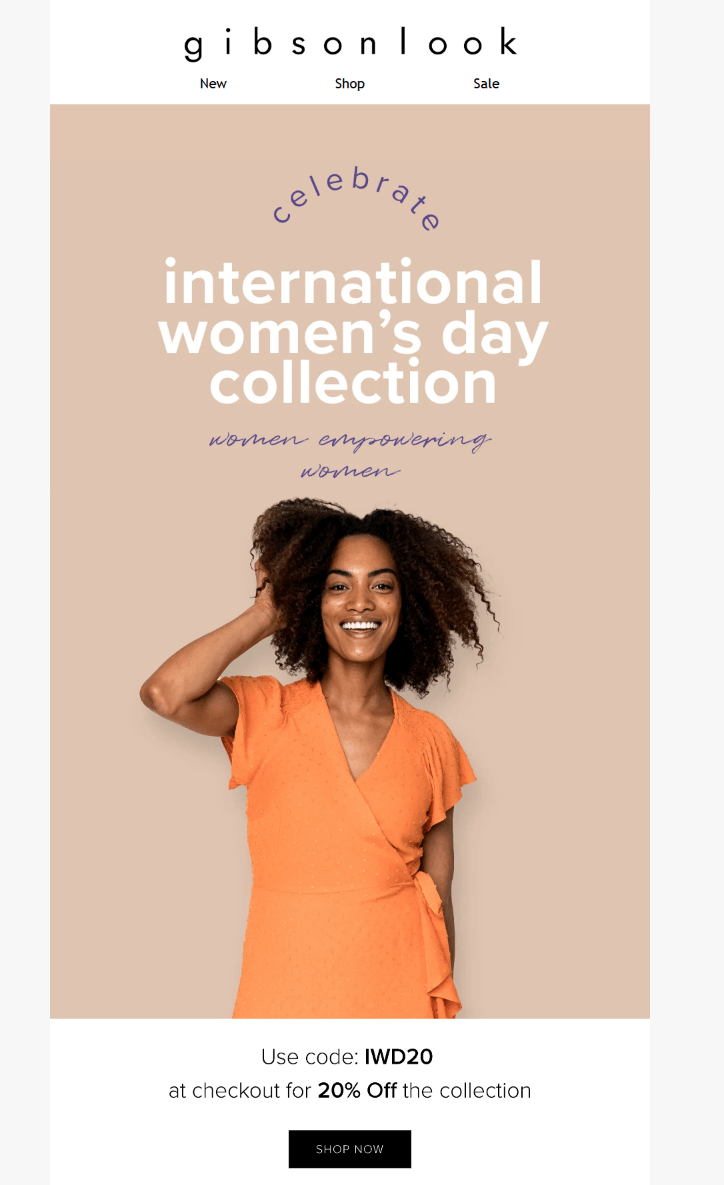 A Women’s Day email with a discount code
