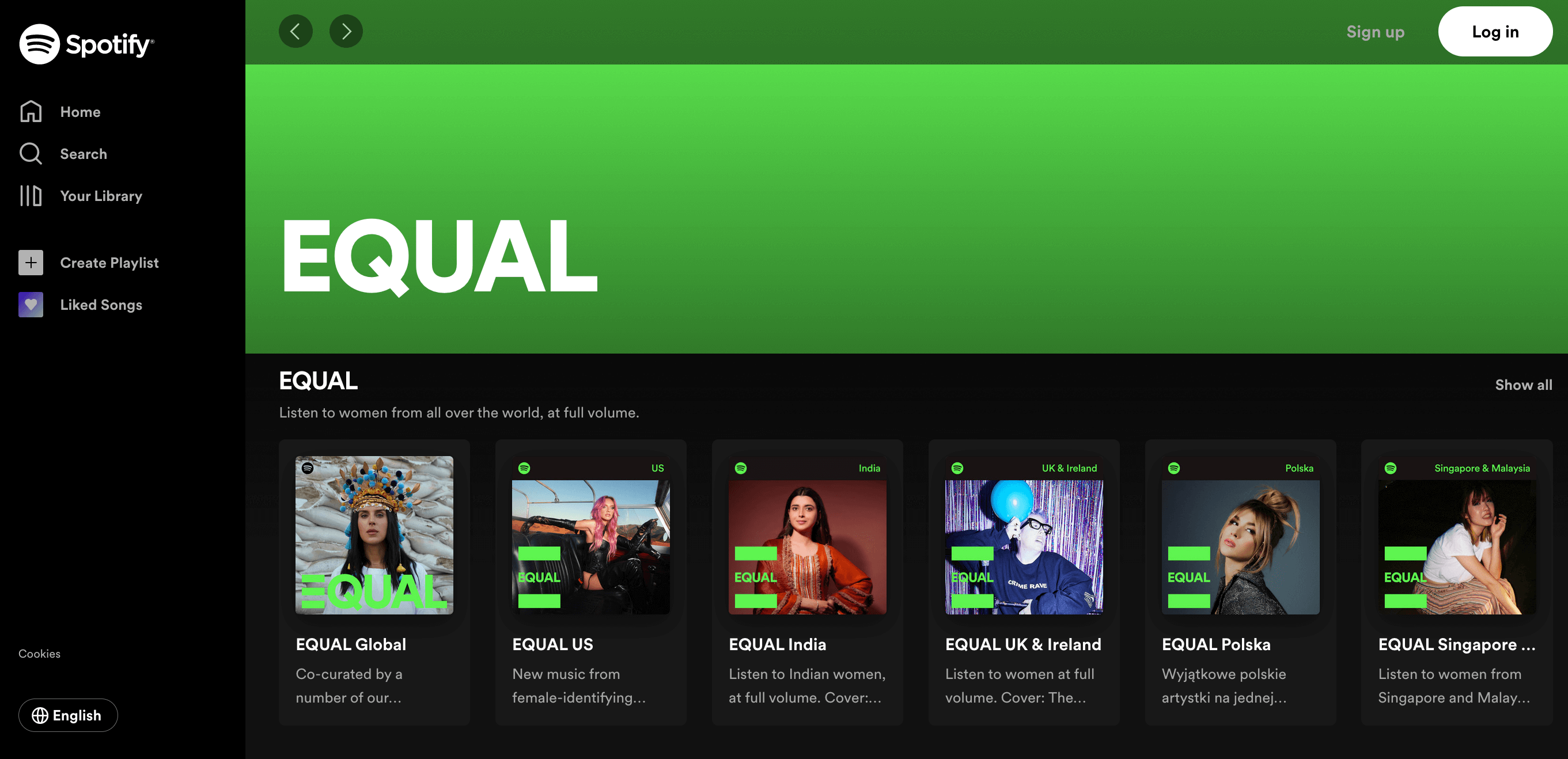 A screenshot of Spotify’s EQUAL hub