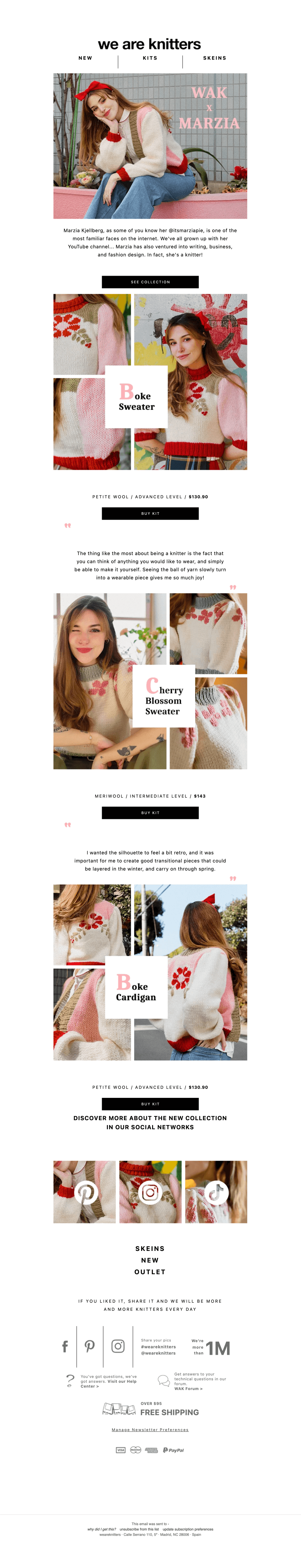 Influencer email from We Are Knitters