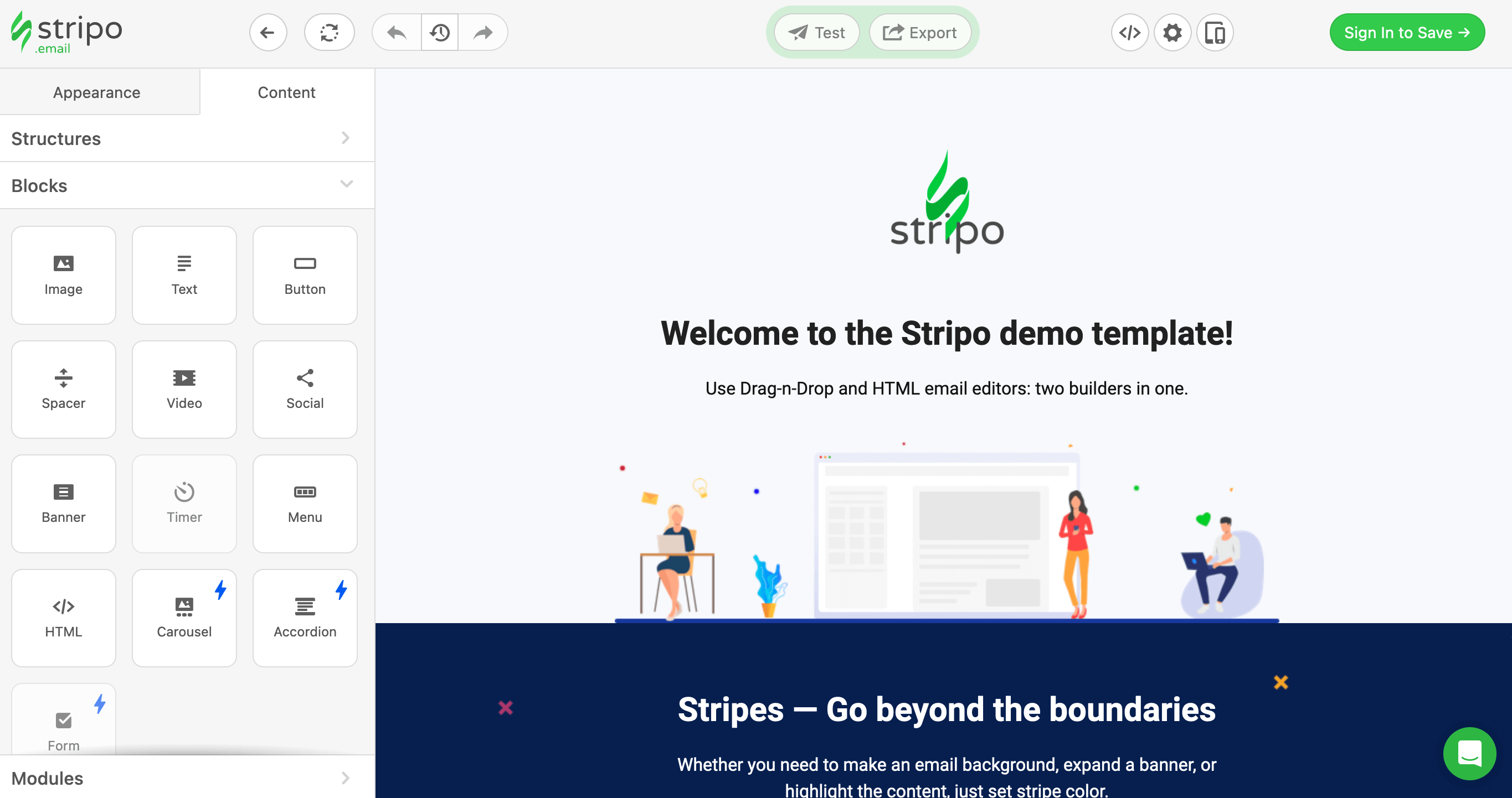 Stripo’s email template builder