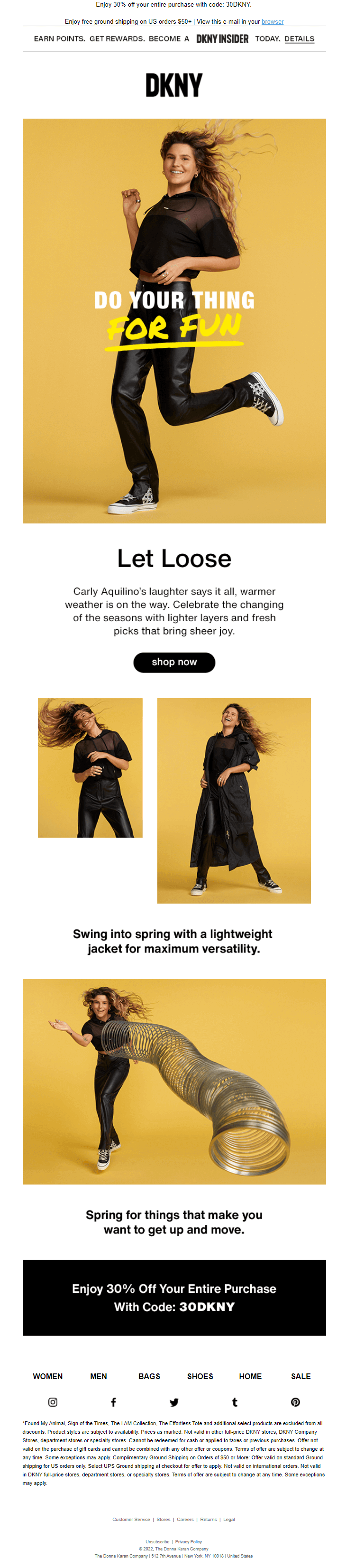 Influencer email from DKNY