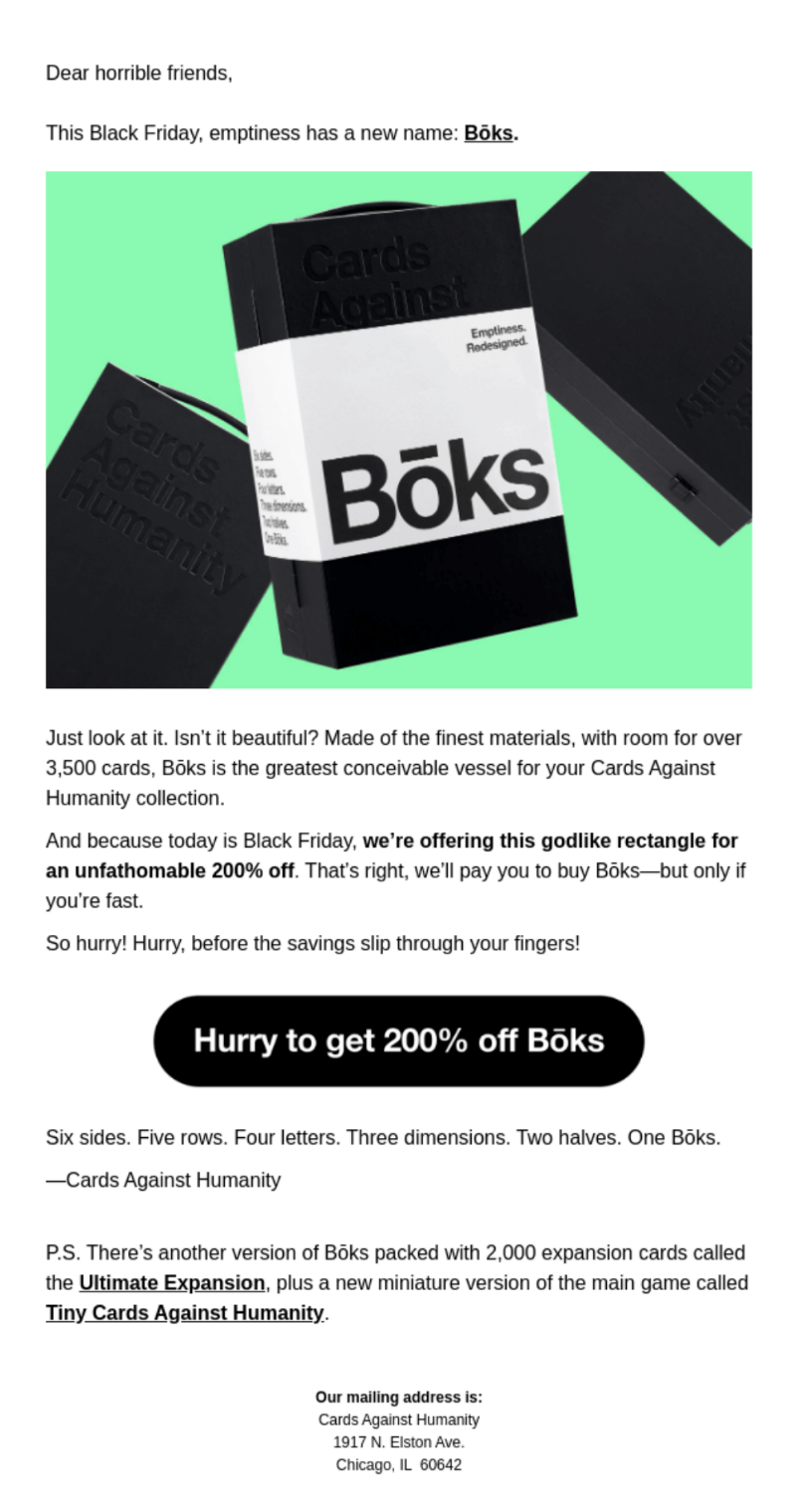Email from Cards Against Humanity