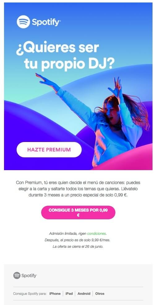 A Spotify email in Spanish