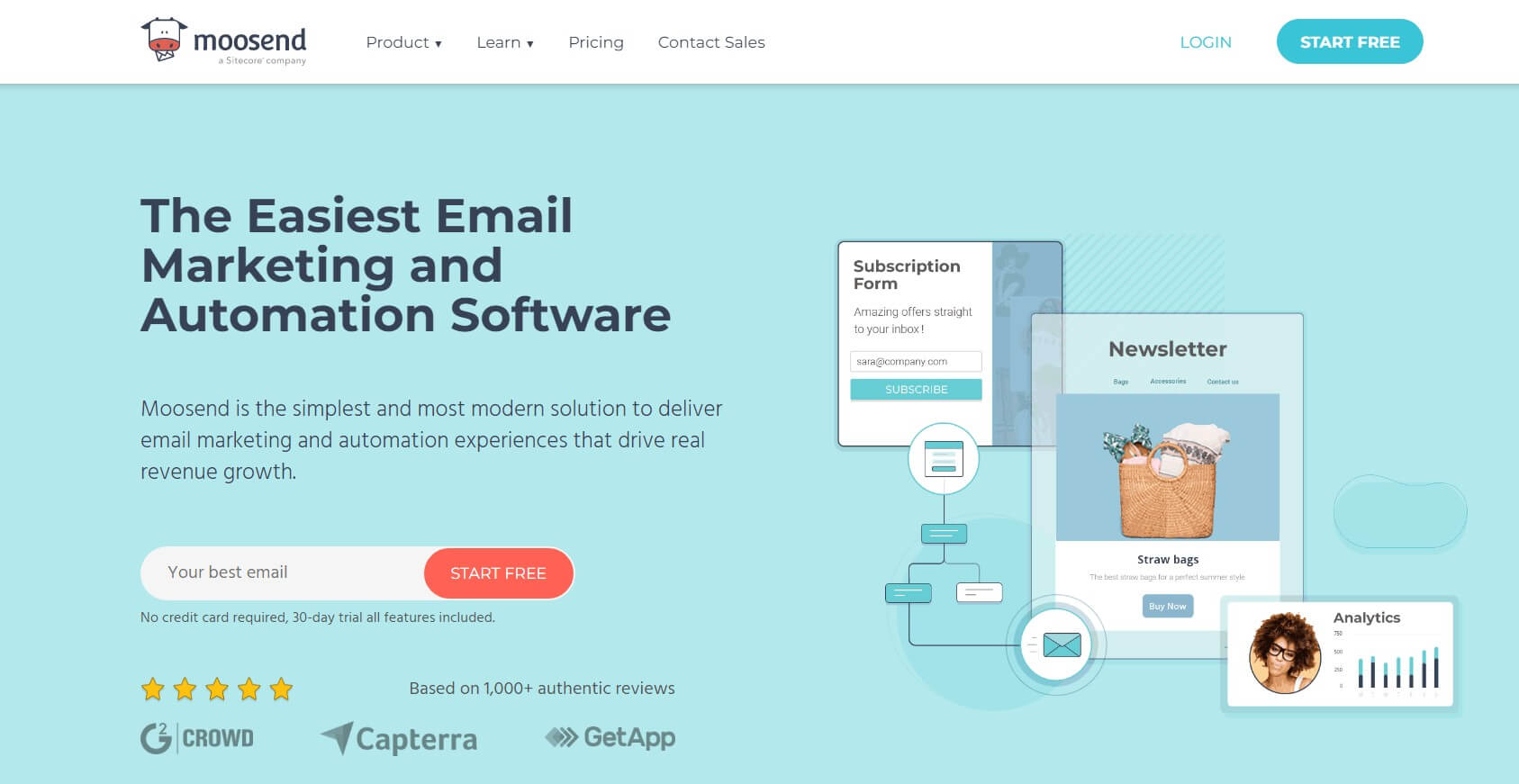 Home page of the Moosend email service provider